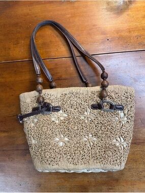 Brighton, Woven Raffia Shoulder Bag with Leather Straps